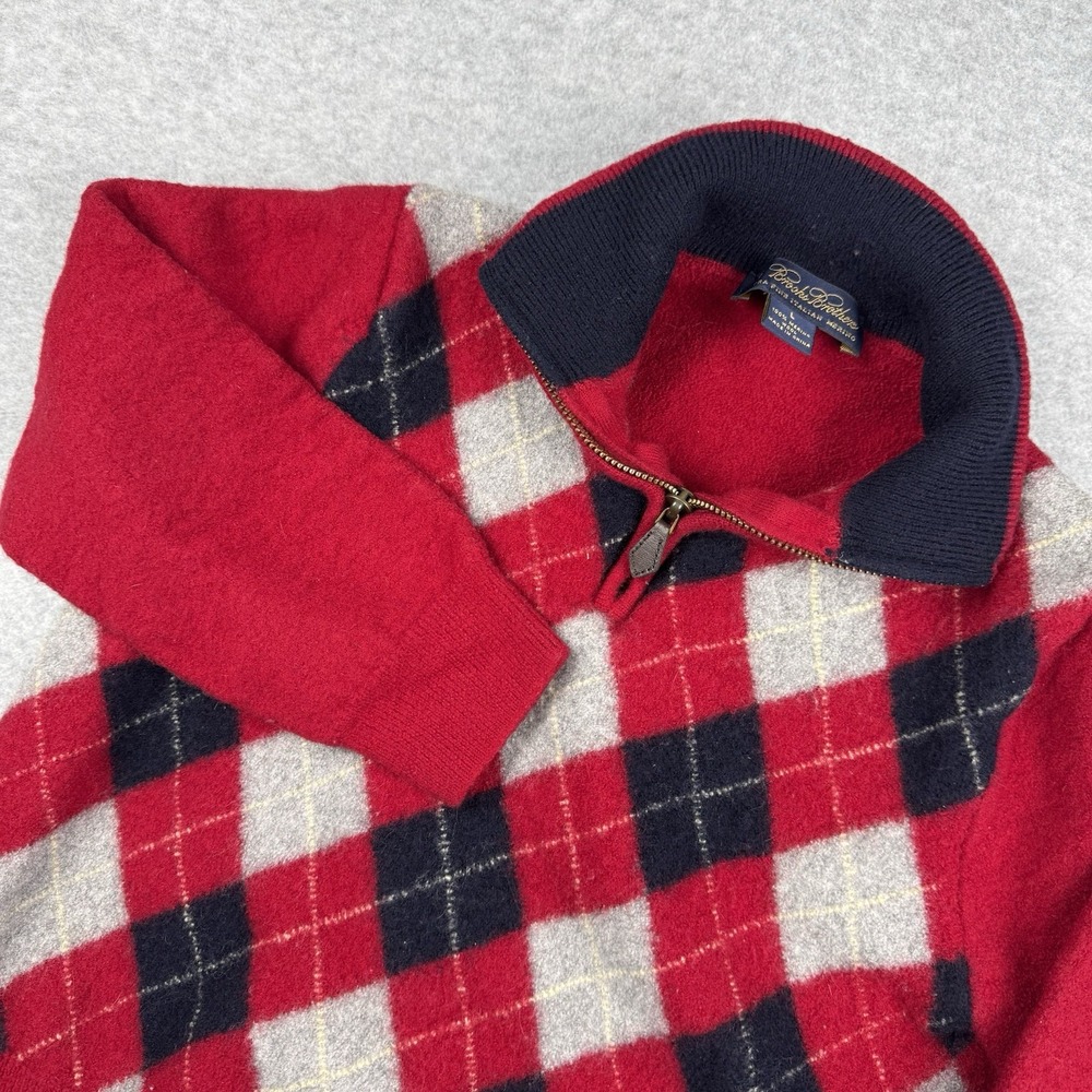 Brooks Brothers Boys Large 3T 100% Extra Fine Italian Merino Wool Argyle 1/4 Zip